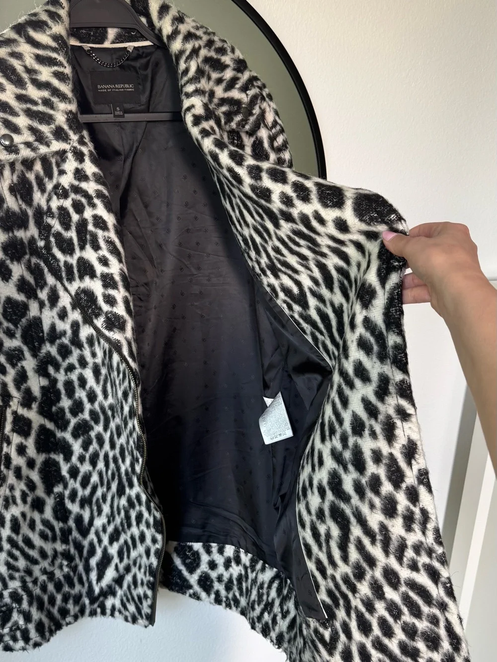 Banana Republic Black & White Leopard Print Wool Blend Coat, Women’s S